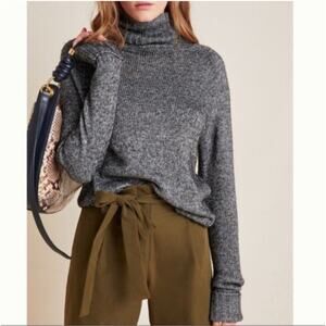 Anthropologie Sweater Womens Large Gray Coretta Shine Metallic Turtleneck New
